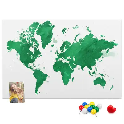 Tableau de liège carte du monde verte