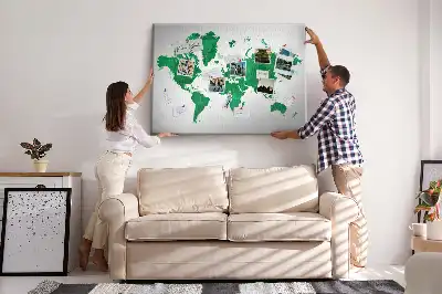Tableau de liège carte du monde verte
