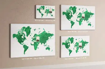 Tableau de liège carte du monde verte