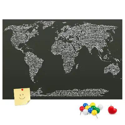 Tableau d'affichage en liège avec les noms des continents