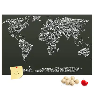 Tableau d'affichage en liège avec les noms des continents