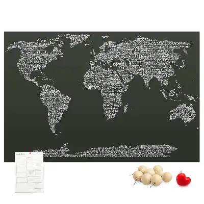 Tableau d'affichage en liège avec les noms des continents