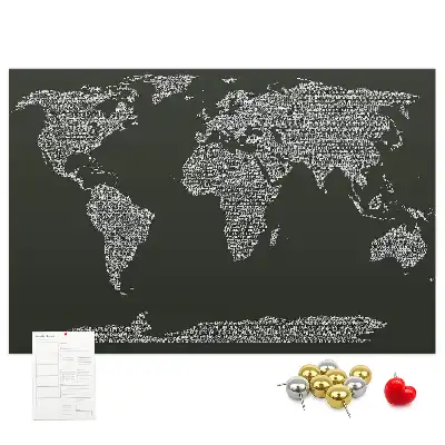 Tableau d'affichage en liège avec les noms des continents