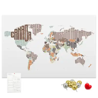 Tableau en liège décoratif carte du monde lettres colorées