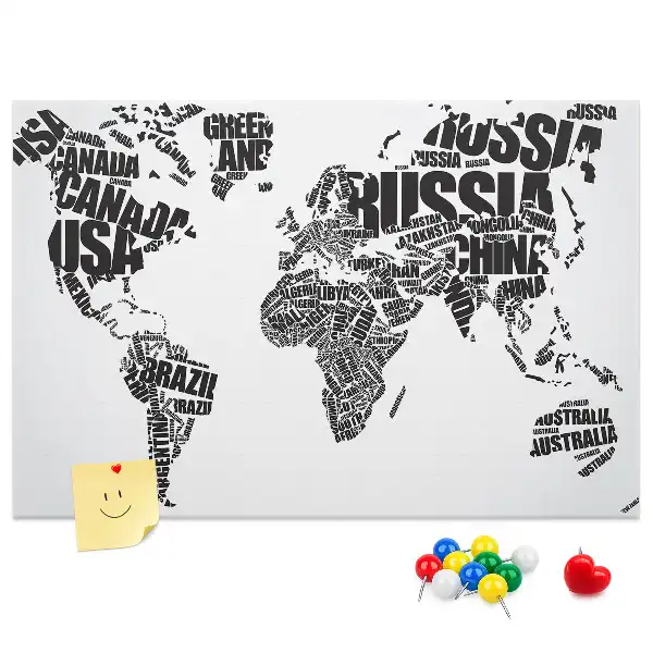 Tableau en liège décoratif Carte typographique des continents