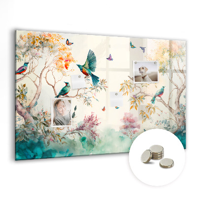 Tableau aimanté horizontal Fleurs oiseaux nature