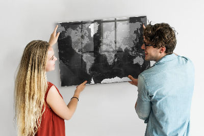 Tableau mural magnétique Carte noire du monde