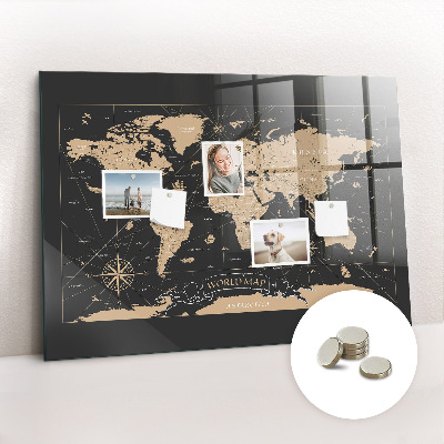 Tableau mural magnétique Carte du monde vintage