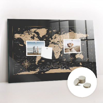 Tableau mural magnétique Carte du monde vintage