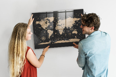 Tableau mural magnétique Carte du monde vintage