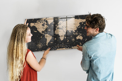 Tableau mural magnétique Carte du monde vintage