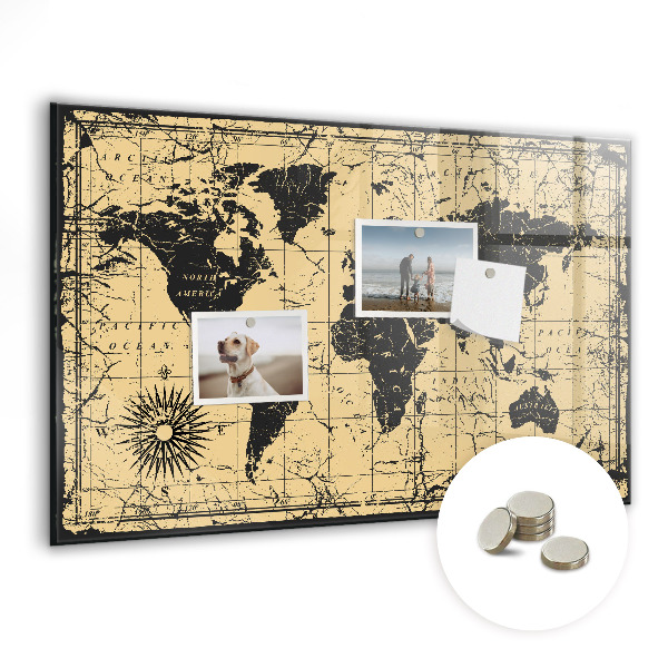 Tableau aimanté horizontal Carte du monde vintage