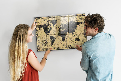 Tableau aimanté horizontal Carte du monde vintage