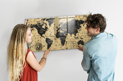 Tableau aimanté horizontal Carte du monde vintage