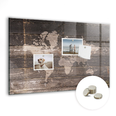 Tableau pour magnet Carte du monde sur bois