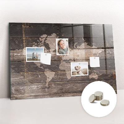 Tableau pour magnet Carte du monde sur bois