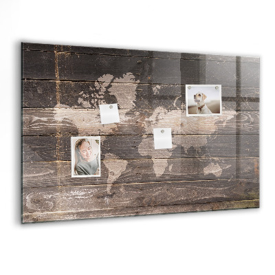 Tableau pour magnet Carte du monde sur bois