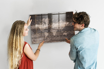 Tableau pour magnet Carte du monde sur bois