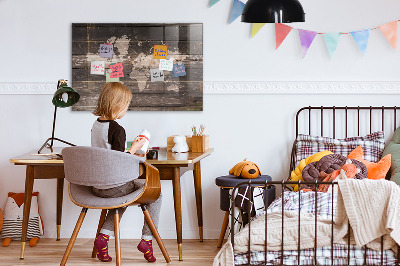 Tableau pour magnet Carte du monde sur bois