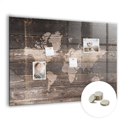 Tableau pour magnet Carte du monde sur bois