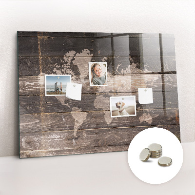 Tableau pour magnet Carte du monde sur bois