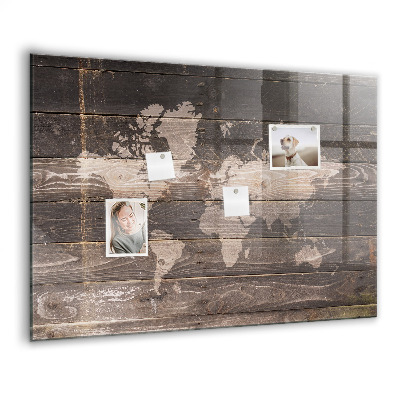 Tableau pour magnet Carte du monde sur bois