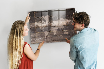 Tableau pour magnet Carte du monde sur bois
