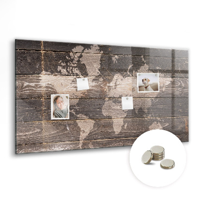 Tableau pour magnet Carte du monde sur bois