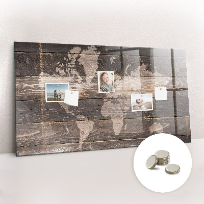 Tableau pour magnet Carte du monde sur bois