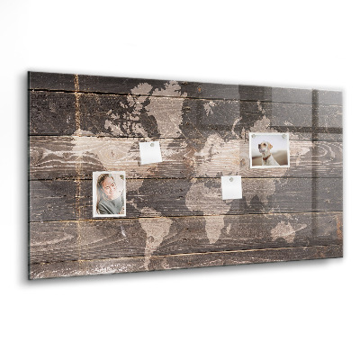 Tableau pour magnet Carte du monde sur bois
