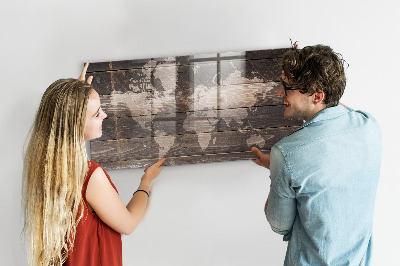 Tableau pour magnet Carte du monde sur bois