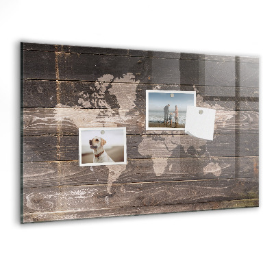 Tableau pour magnet Carte du monde sur bois