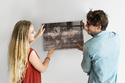 Tableau pour magnet Carte du monde sur bois