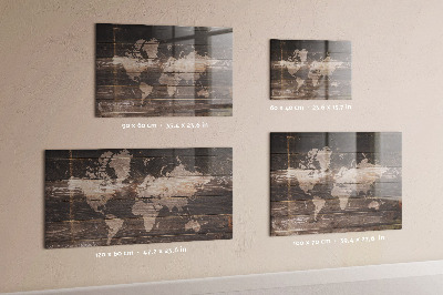 Tableau pour magnet Carte du monde sur bois