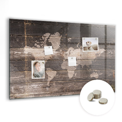 Tableau pour magnet Carte du monde sur bois
