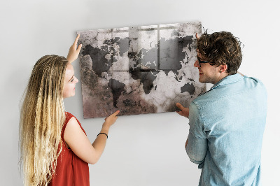 Tableau mural magnétique Carte du monde en béton