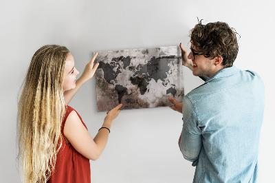 Tableau mural magnétique Carte du monde en béton