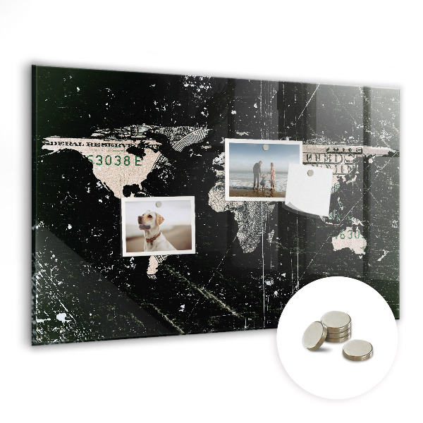 Tableau aimanté horizontal Carte du monde du dollar