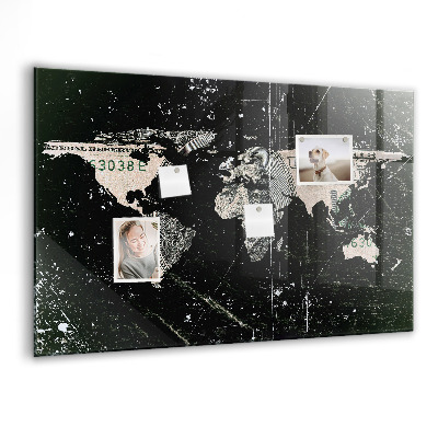 Tableau aimanté horizontal Carte du monde du dollar