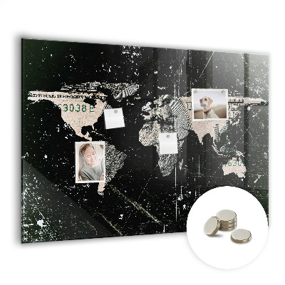 Tableau aimanté horizontal Carte du monde du dollar