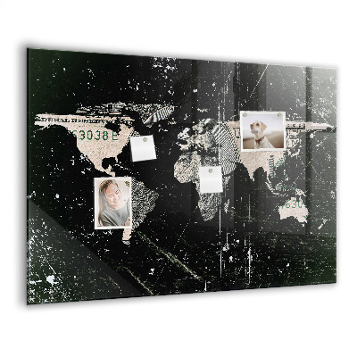 Tableau aimanté horizontal Carte du monde du dollar