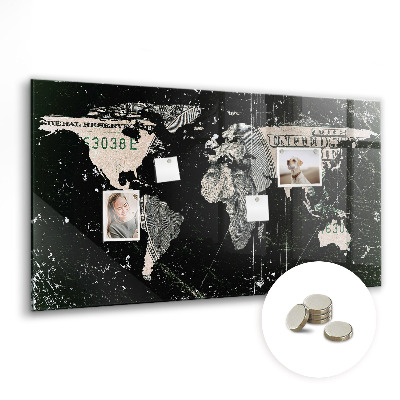 Tableau aimanté horizontal Carte du monde du dollar