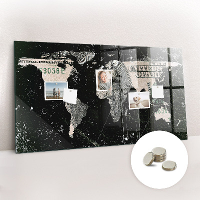 Tableau aimanté horizontal Carte du monde du dollar