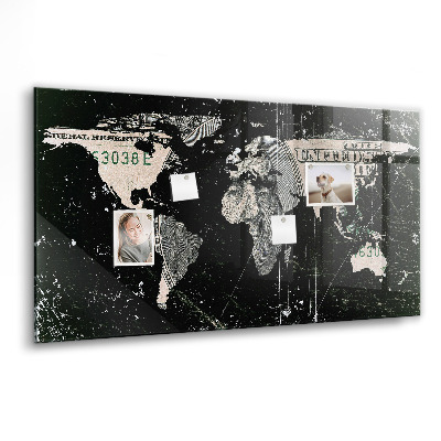 Tableau aimanté horizontal Carte du monde du dollar