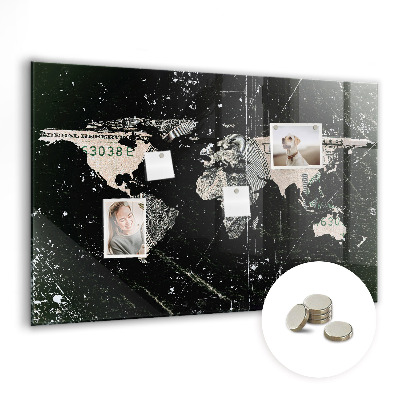 Tableau aimanté horizontal Carte du monde du dollar