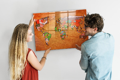 Tableau magnétique enfant Carte du monde avec drapeaux