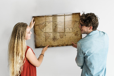 Tableau mural magnétique Carte du monde vintage