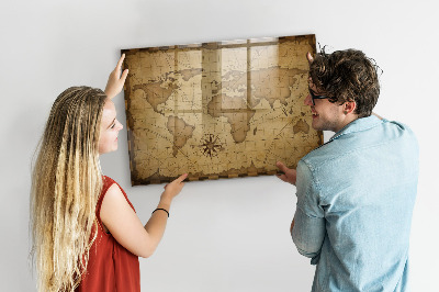 Tableau mural magnétique Carte du monde vintage