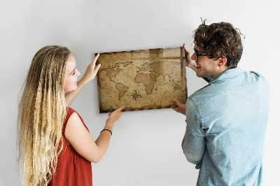 Tableau mural magnétique Carte du monde vintage