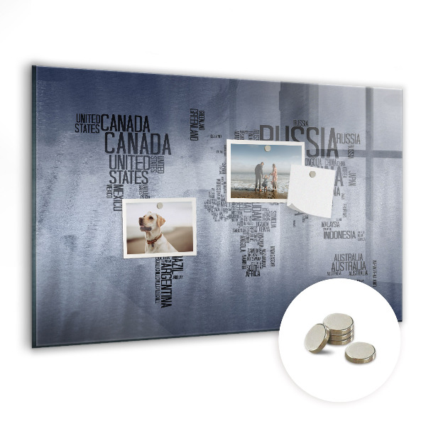 Tableau pour magnet Carte du monde avec sous-titres